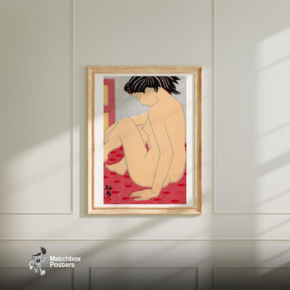 Seated Woman - vintage matchbox label print - bedroom mockup