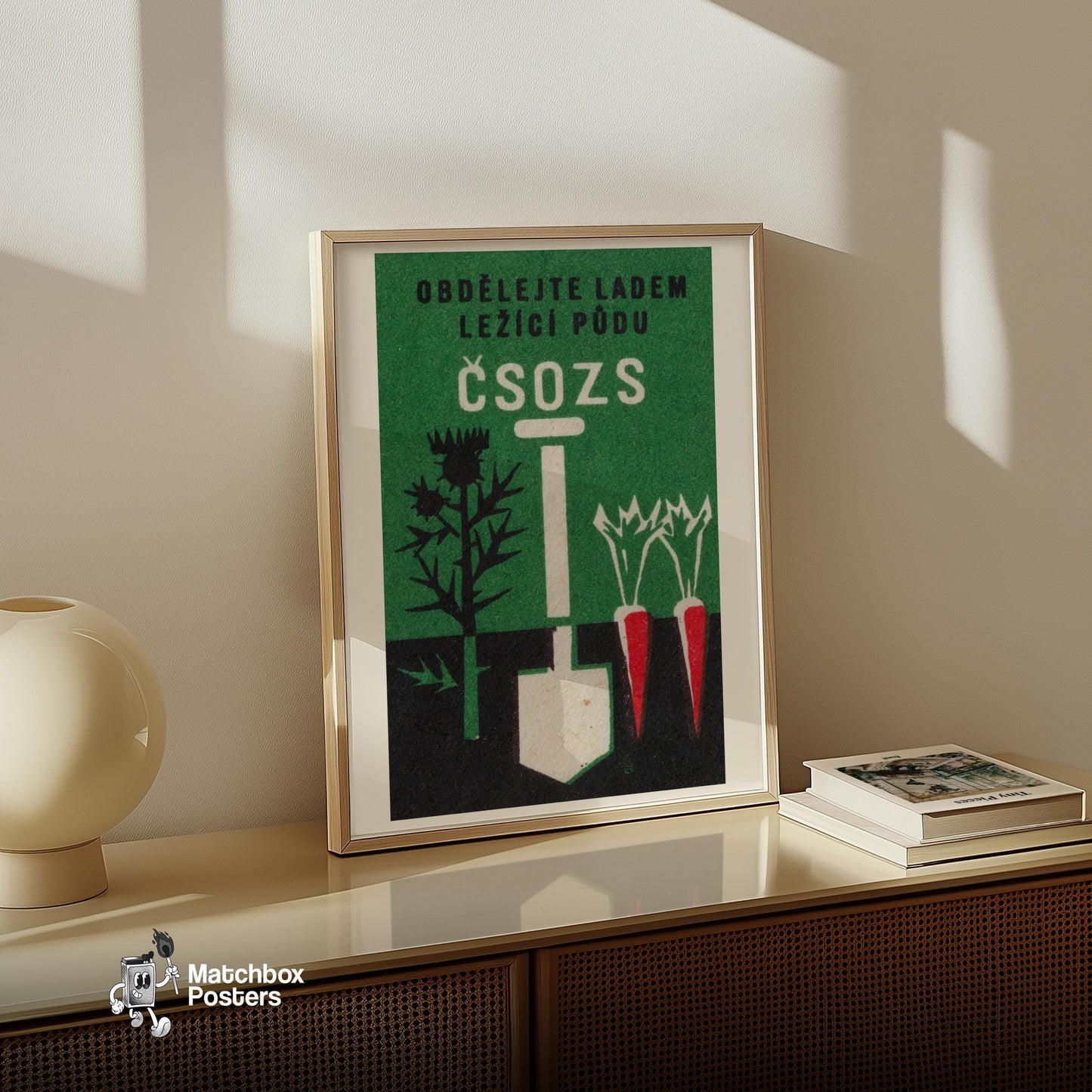Illustration Of A Shovel - vintage matchbox label print - size comparison