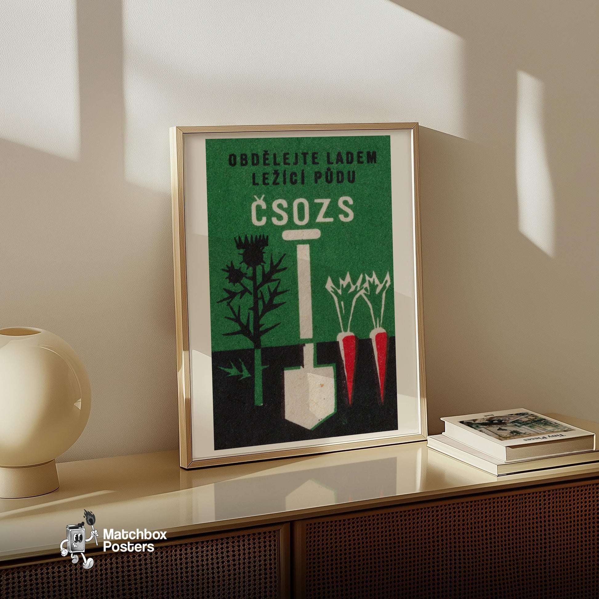 Illustration Of A Shovel - vintage matchbox label print - size comparison