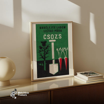 Illustration Of A Shovel - vintage matchbox label print - size comparison