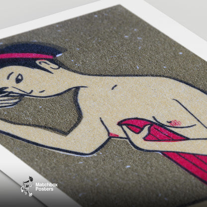 Sad Woman - vintage matchbox label print - close-up detail