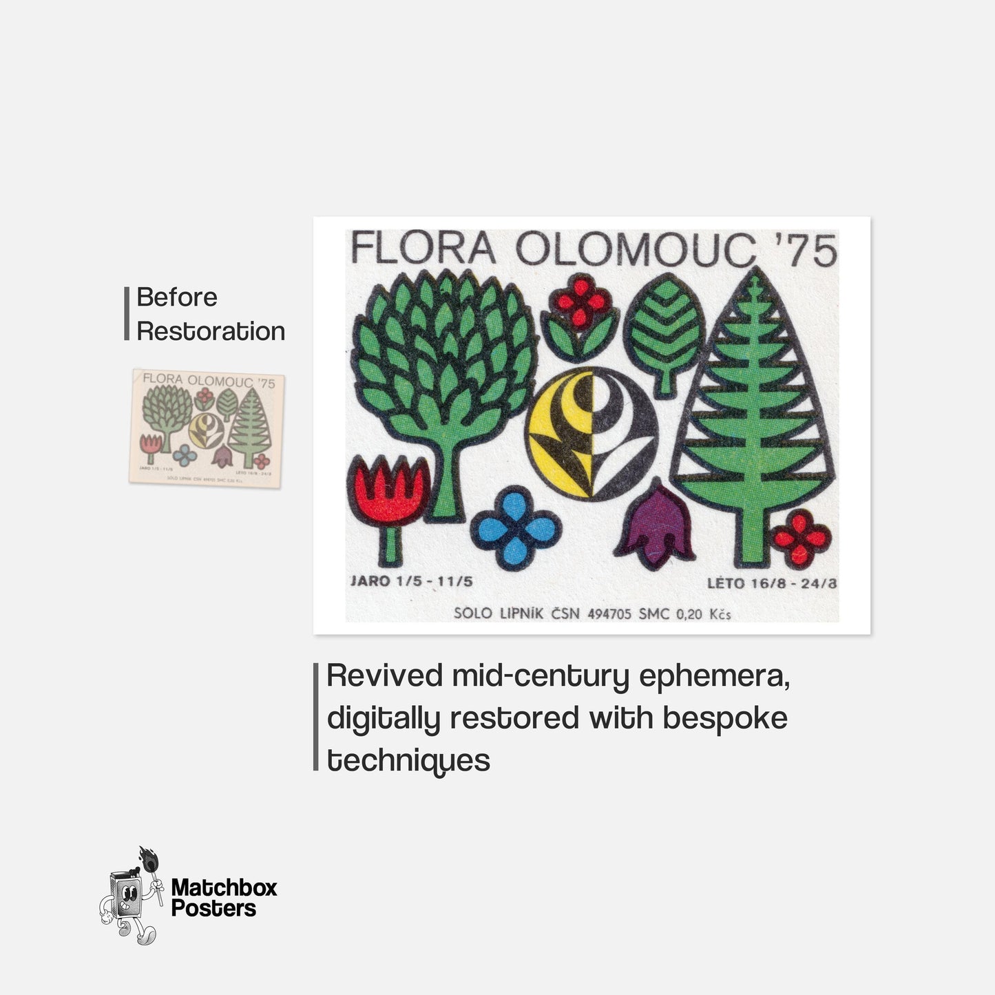 Czech Flora - vintage matchbox label print - framed wall art preview