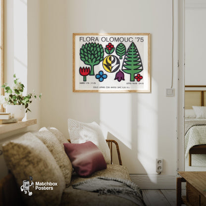 Czech Flora - vintage matchbox label print - living room mockup