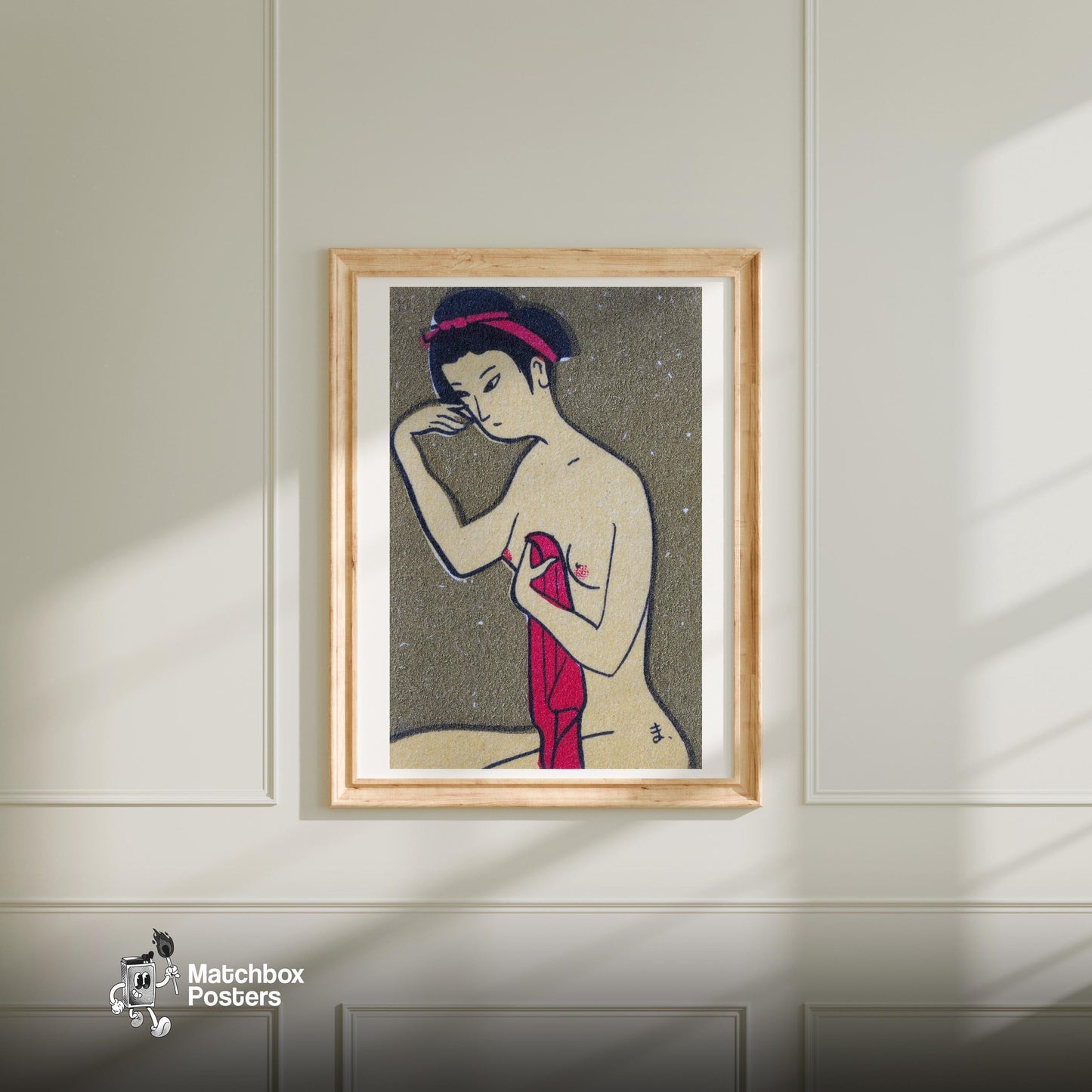 Sad Woman - vintage matchbox label print - bedroom mockup