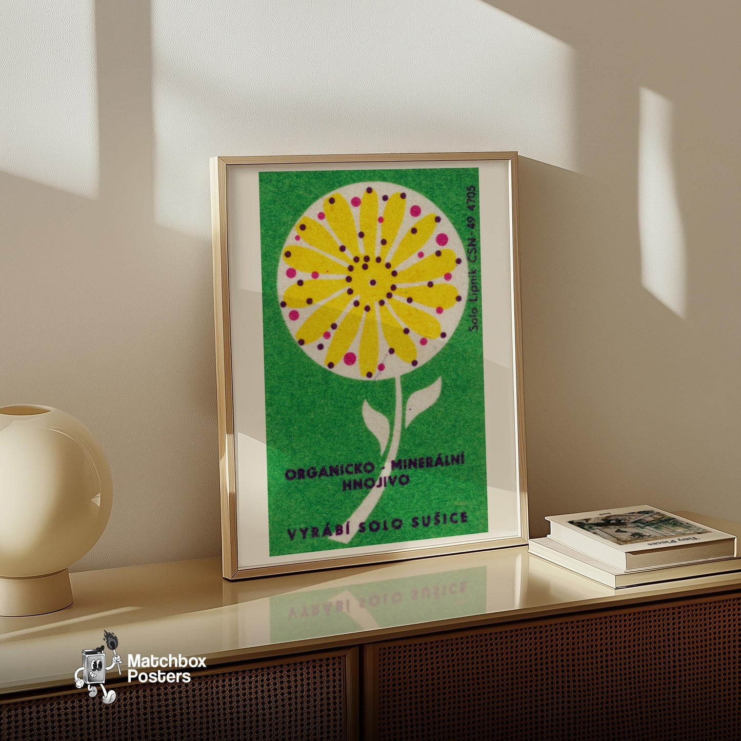 Yellow Flower - vintage matchbox label print - size comparison