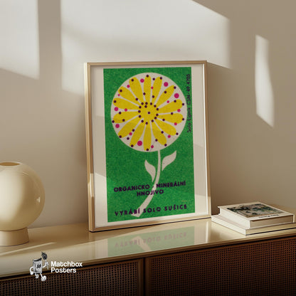 Yellow Flower - vintage matchbox label print - size comparison