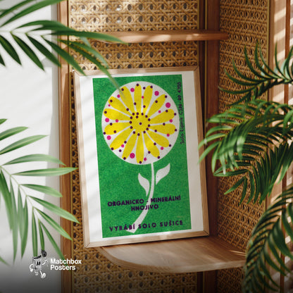 Yellow Flower - vintage matchbox label print - office wall