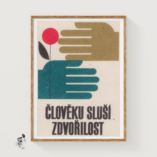 Hands with Red Flower - vintage matchbox label print