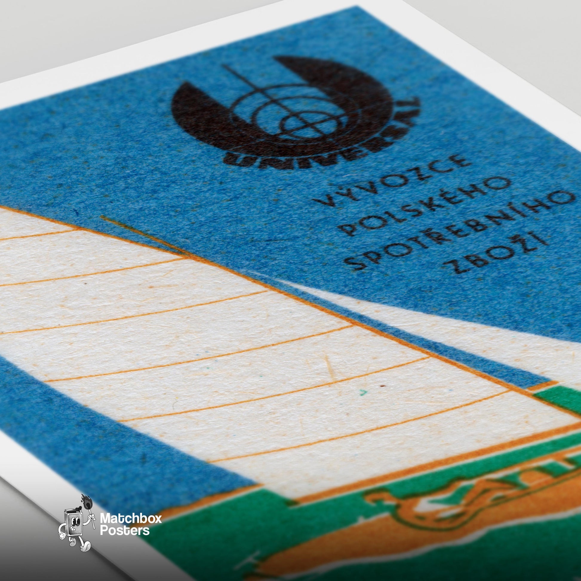 Sailboat - vintage matchbox label print - close-up detail