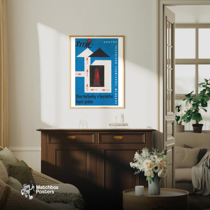 Heating the Home - vintage matchbox label print - living room mockup