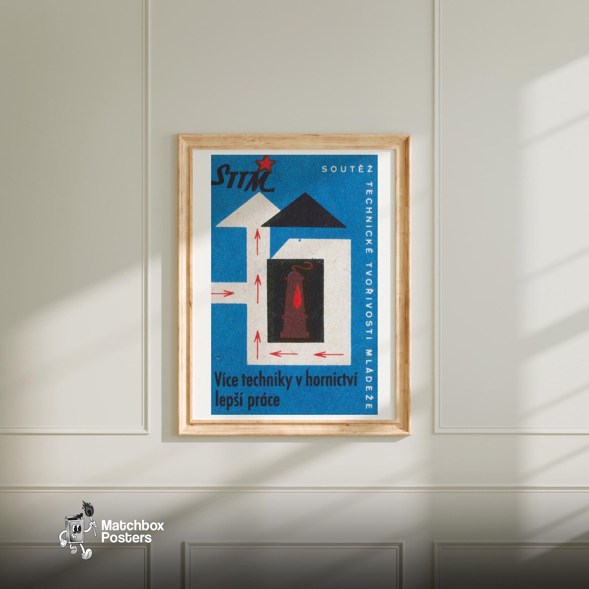 Heating the Home - vintage matchbox label print - bedroom mockup