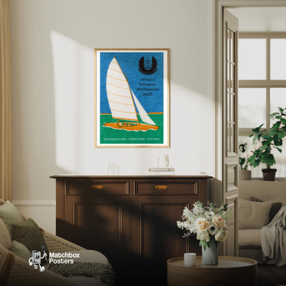 Sailboat - vintage matchbox label print - living room mockup