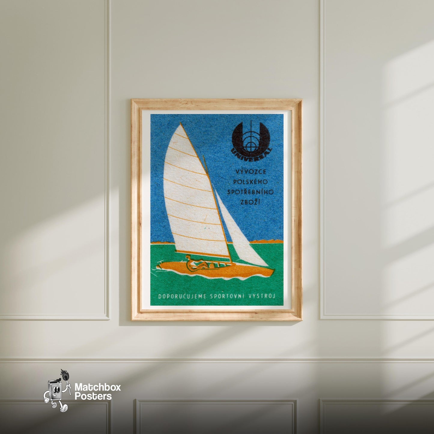 Sailboat - vintage matchbox label print - bedroom mockup