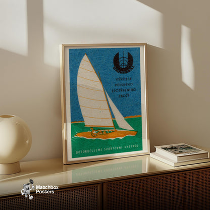 Sailboat - vintage matchbox label print - size comparison