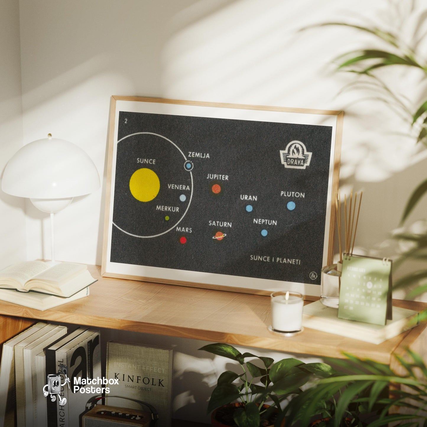 Solar System - vintage matchbox label print - office wall