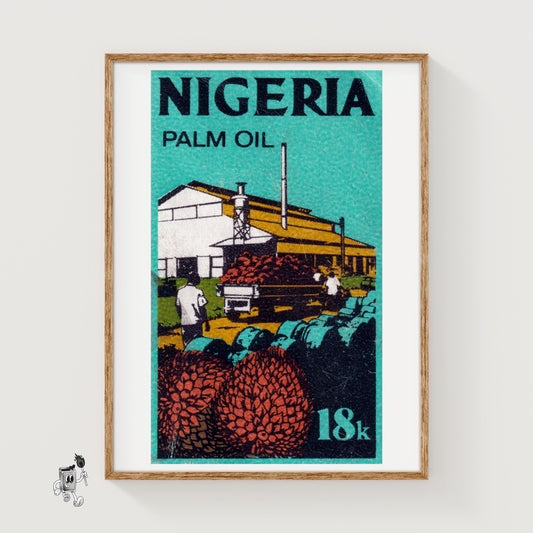 Vintage Nigerian Palm Oil Stamp Print, Factory Graphic - vintage matchbox label print