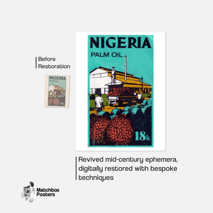 Vintage Nigerian Palm Oil Stamp Print, Factory Graphic - vintage matchbox label print - framed wall art preview