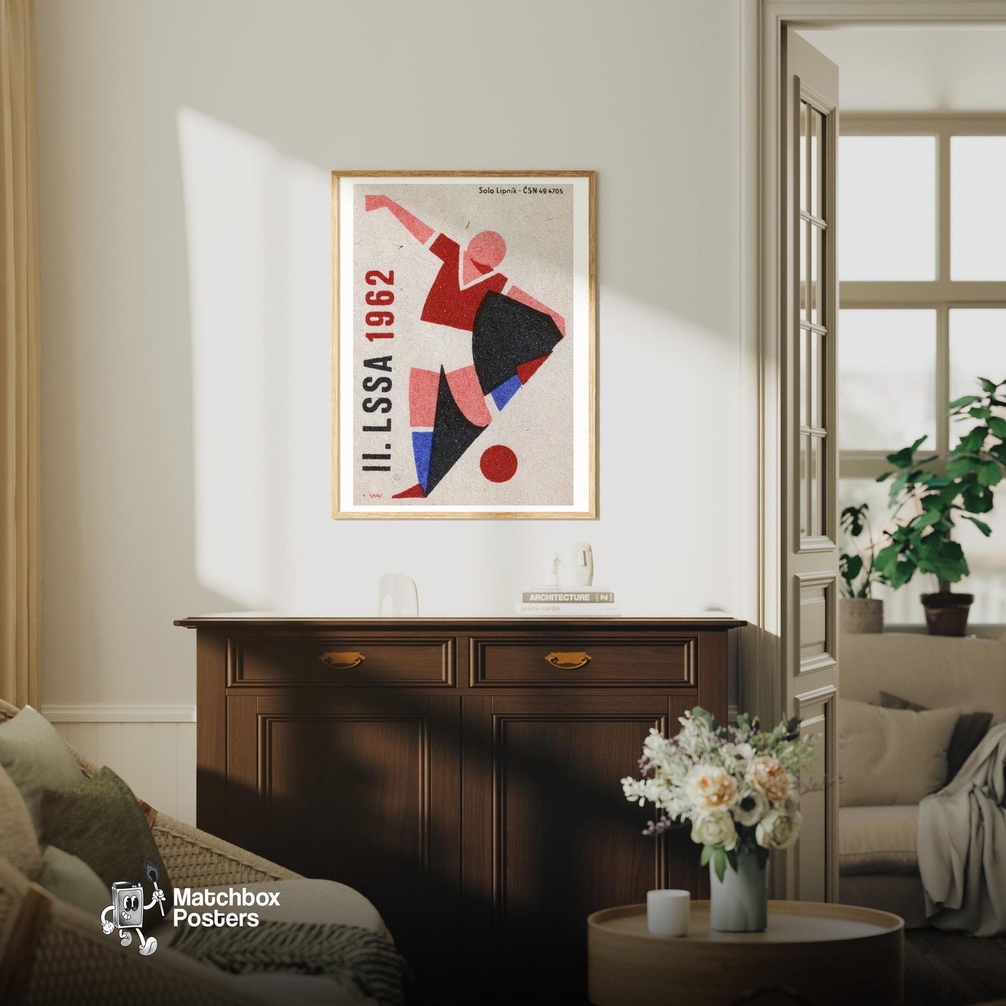 Soccer Player - vintage matchbox label print - living room mockup
