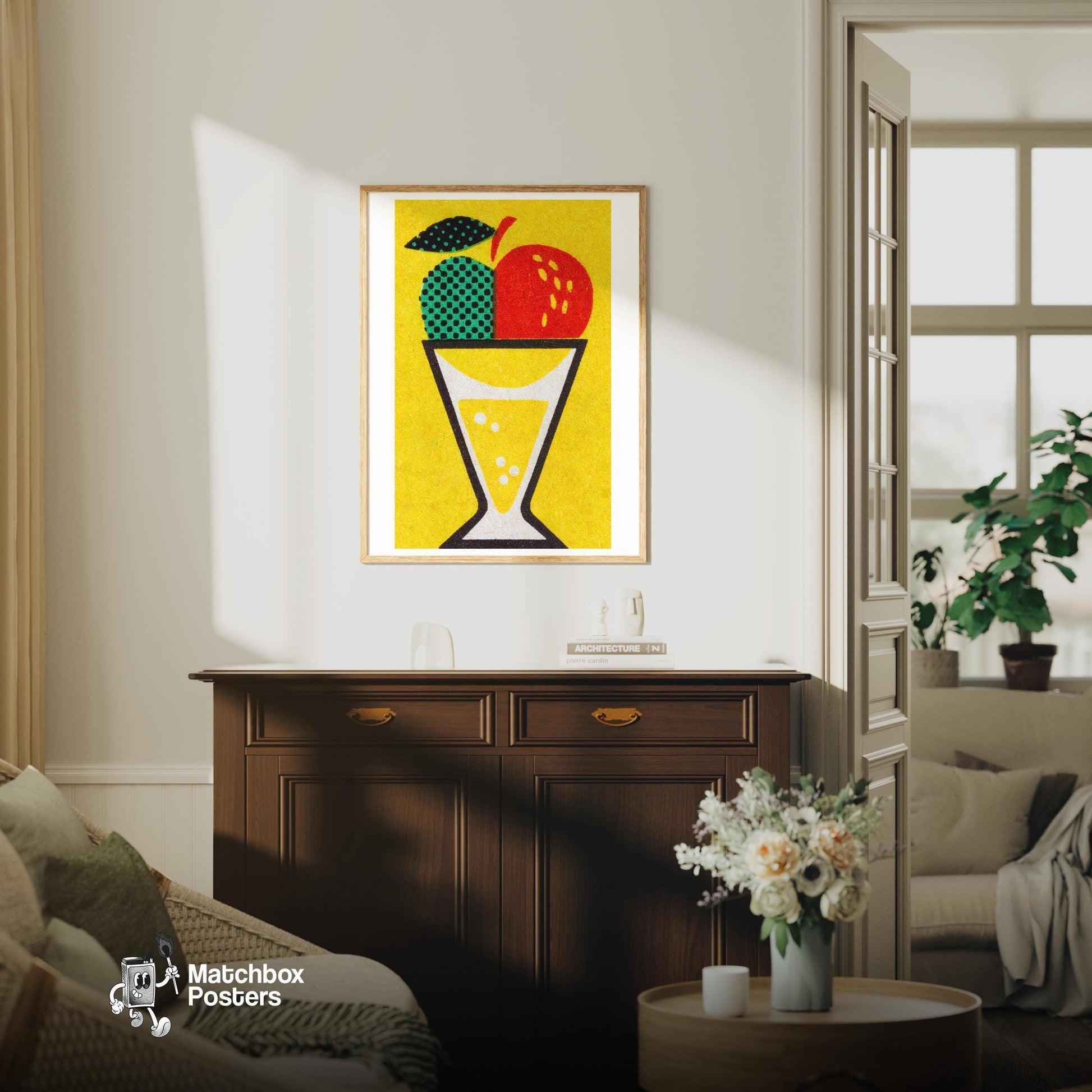 Fruit Juice - vintage matchbox label print - living room mockup