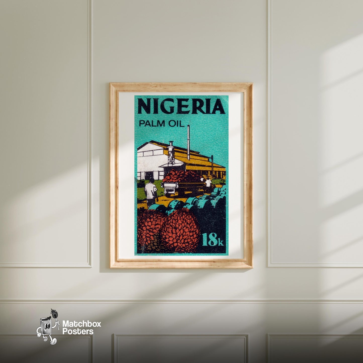 Vintage Nigerian Palm Oil Stamp Print, Factory Graphic - vintage matchbox label print - bedroom mockup