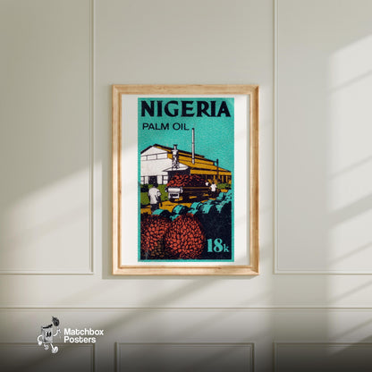 Vintage Nigerian Palm Oil Stamp Print, Factory Graphic - vintage matchbox label print - bedroom mockup