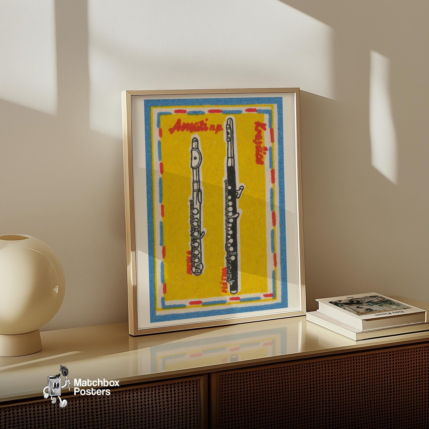Two Flutes - vintage matchbox label print - size comparison
