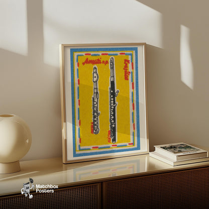 Two Flutes - vintage matchbox label print - size comparison