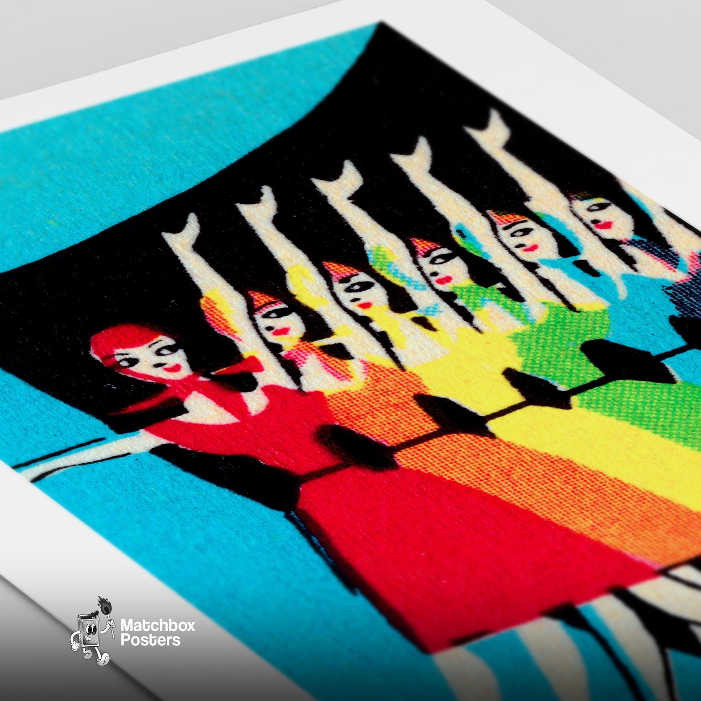 Rainbow Pride Dancers - vintage matchbox label print - close-up detail