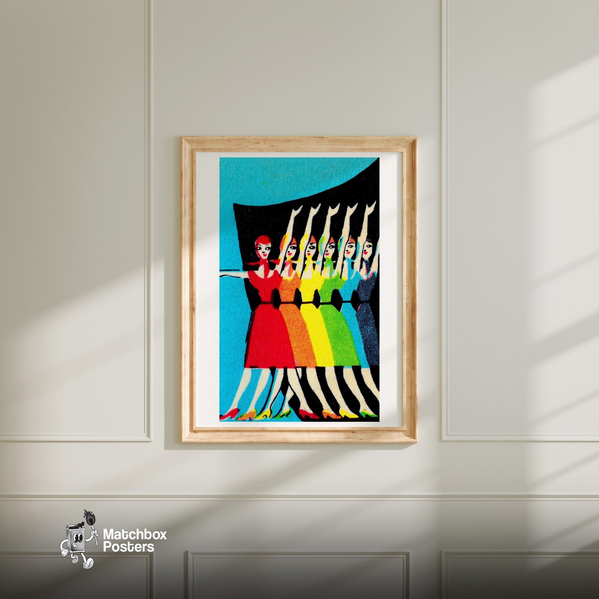 Rainbow Pride Dancers - vintage matchbox label print - bedroom mockup