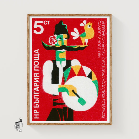 Bulgarian Drummer - vintage matchbox label print