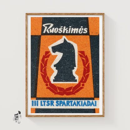 Chess Knight - vintage matchbox label print