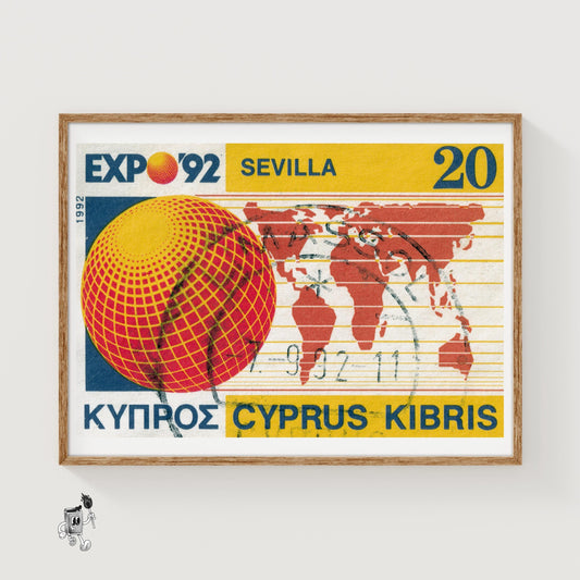 Expo '92 Sevilla Cyprus 1980s - vintage matchbox label print