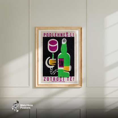 Hand Chained to Rum Bottle - vintage matchbox label print - bedroom mockup