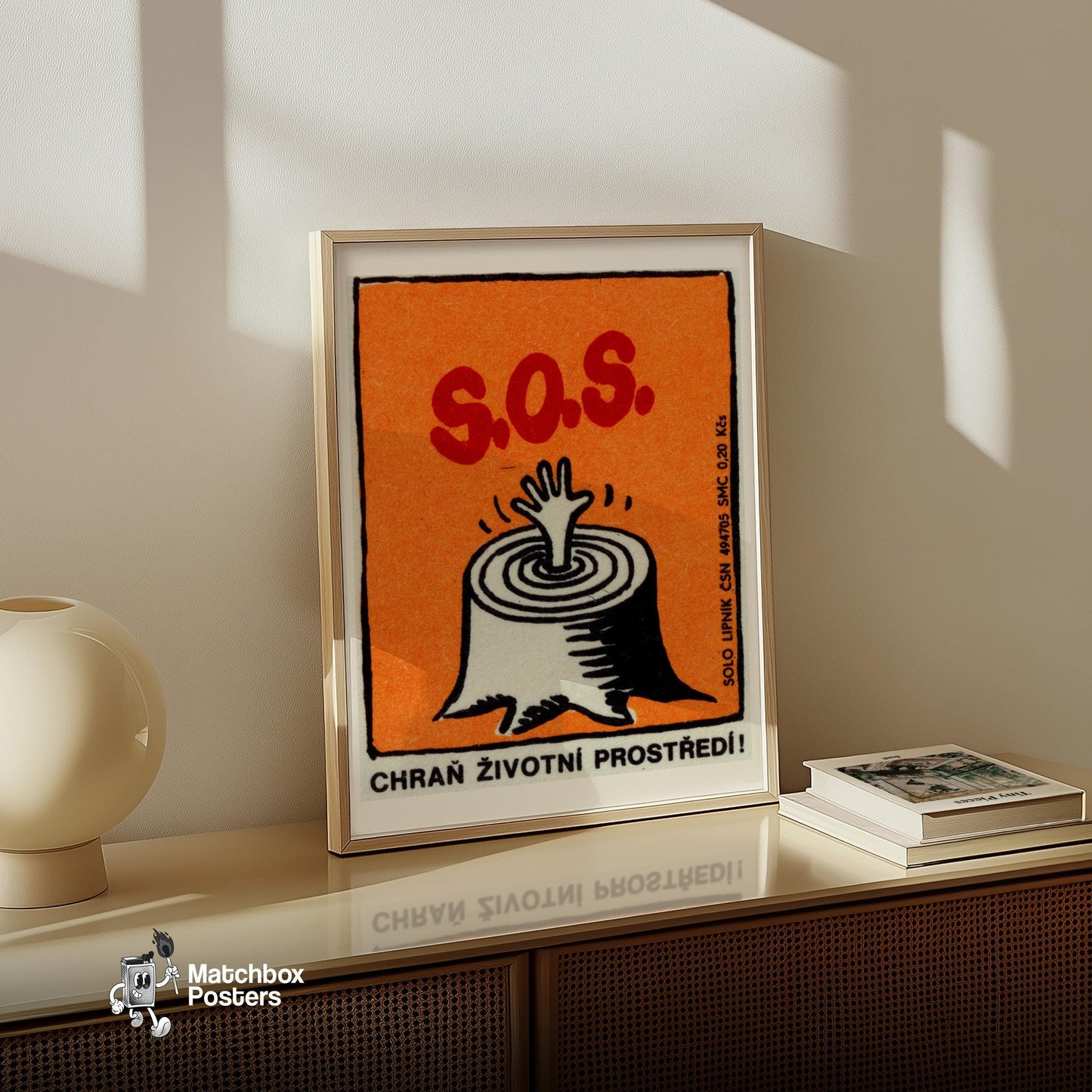 Hand from Tree Stump - vintage matchbox label print - size comparison