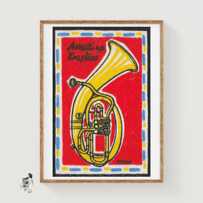 Tuba - vintage matchbox label print