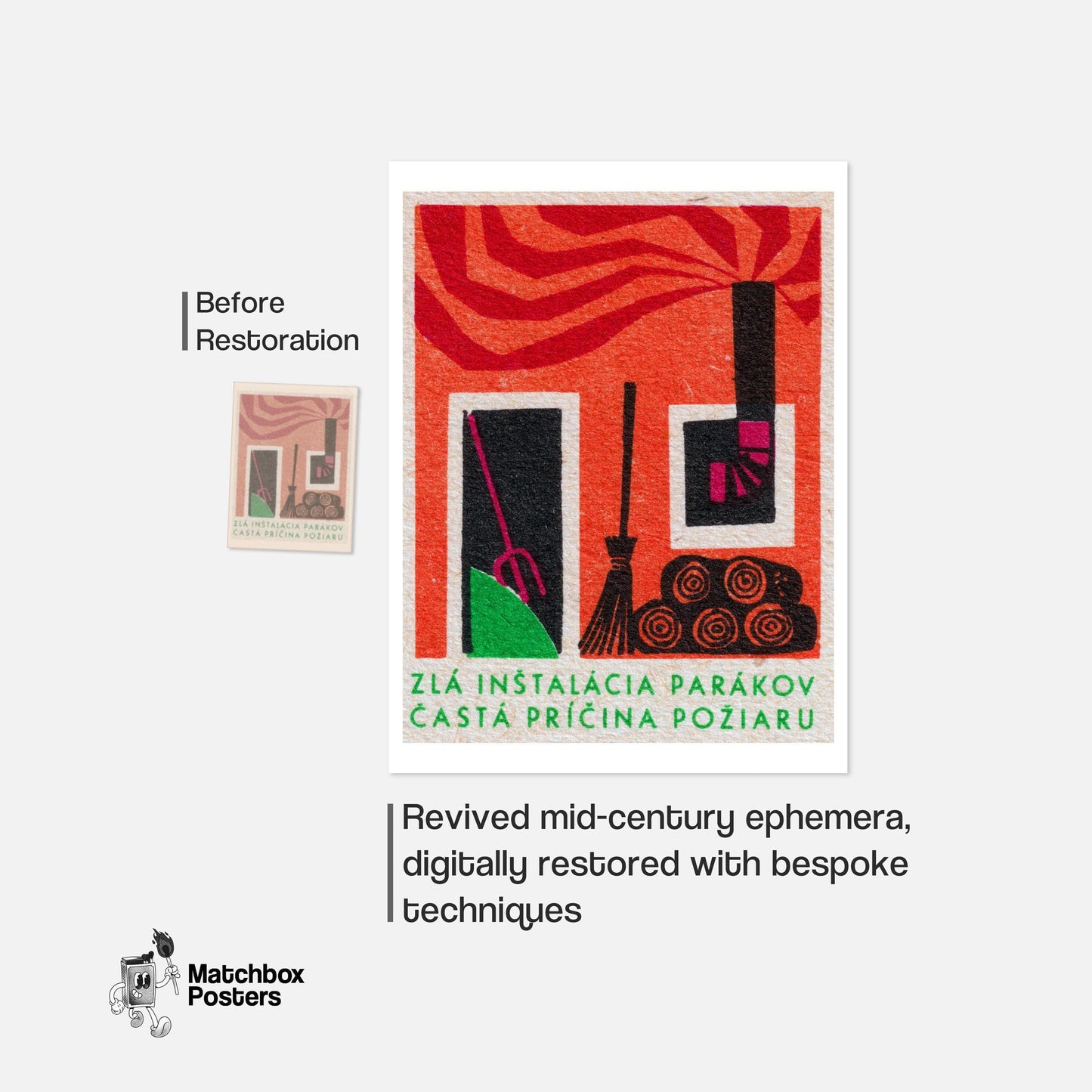 Abstract Representation Of Fire Hazards - vintage matchbox label print - framed wall art preview