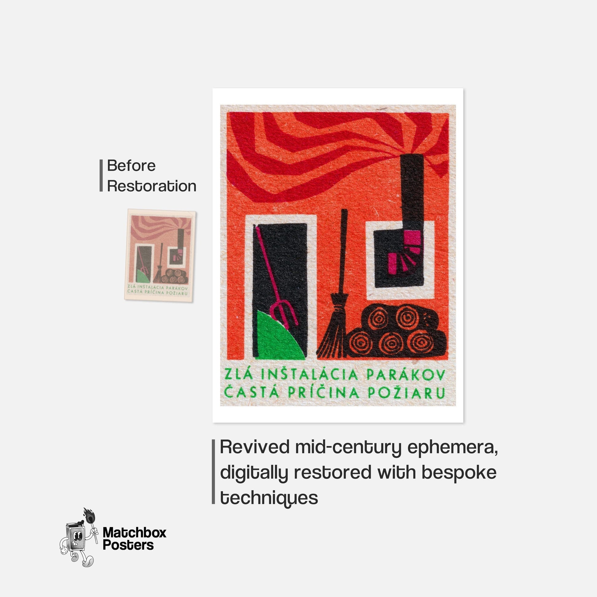 Abstract Representation Of Fire Hazards - vintage matchbox label print - framed wall art preview
