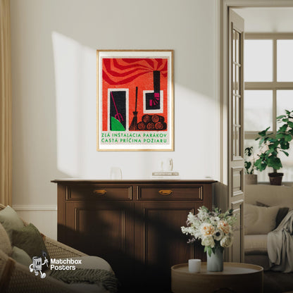 Abstract Representation Of Fire Hazards - vintage matchbox label print - living room mockup