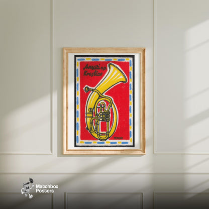 Tuba - vintage matchbox label print - bedroom mockup