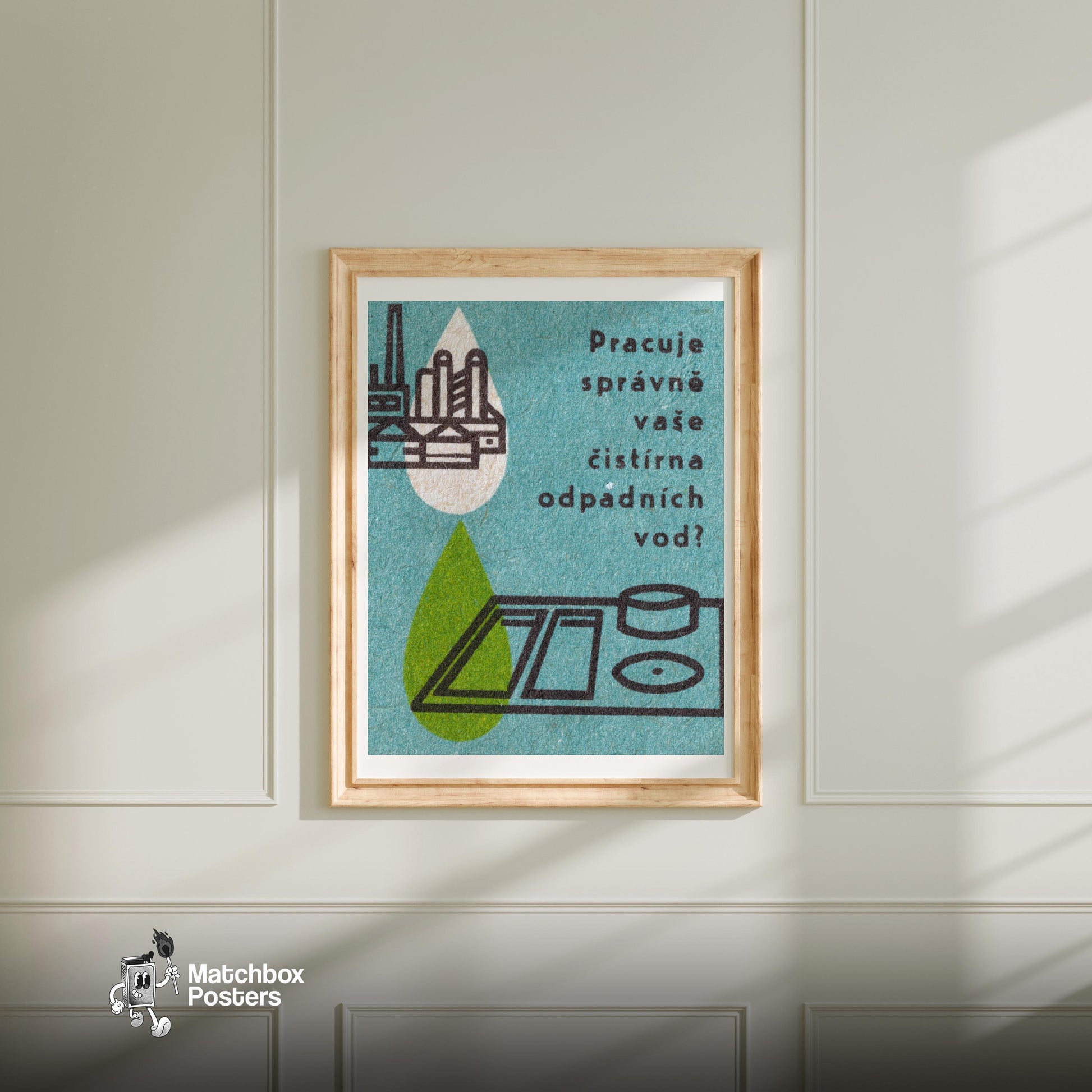 Water Treatment Plant - vintage matchbox label print - bedroom mockup