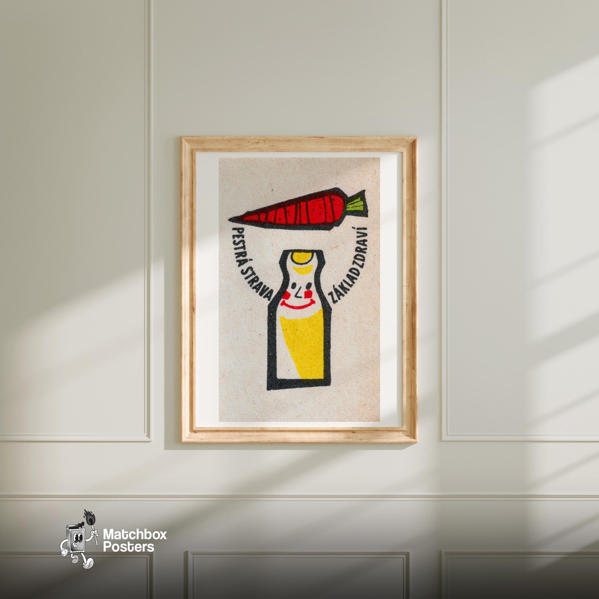 Carrot and Bottle - vintage matchbox label print - bedroom mockup