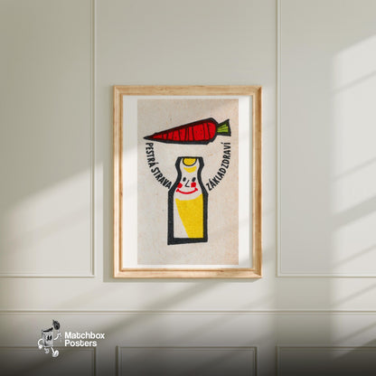 Carrot and Bottle - vintage matchbox label print - bedroom mockup