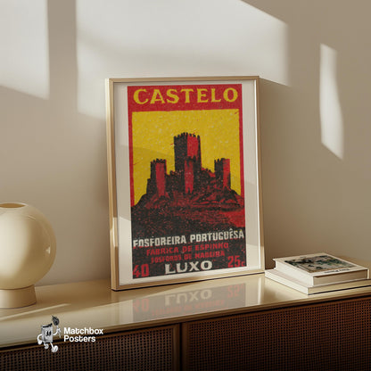 Castle - vintage matchbox label print - size comparison