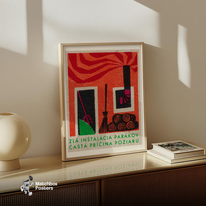 Abstract Representation Of Fire Hazards - vintage matchbox label print - size comparison