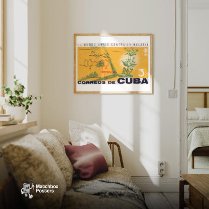 Malaria Prevention - vintage matchbox label print - living room mockup