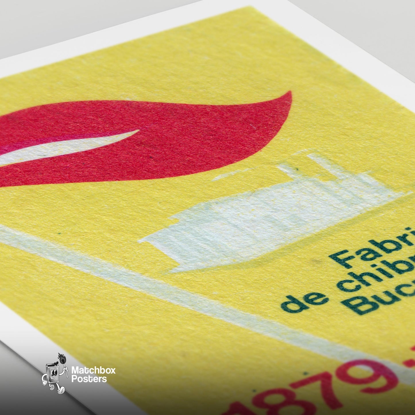 Stylized Factory Romania - vintage matchbox label print - close-up detail