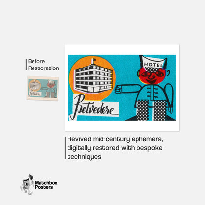 Hotel Belvedere - vintage matchbox label print - framed wall art preview