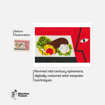 Food and Face - vintage matchbox label print - framed wall art preview