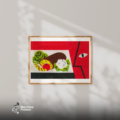Food and Face - vintage matchbox label print - bedroom mockup