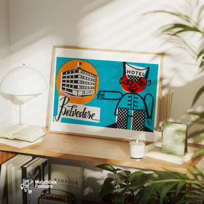 Hotel Belvedere - vintage matchbox label print - office wall